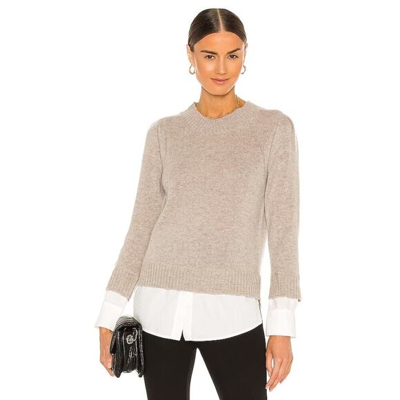 Brochu Walker Eton Layered Crew Looker Sweater Light Chia Melange / White Size L - Picture 1 of 8